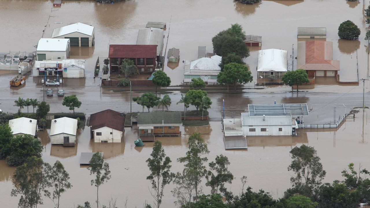 A bird's eye view of the sea of flood water on the outskirts of Brisbane near Ipswich.