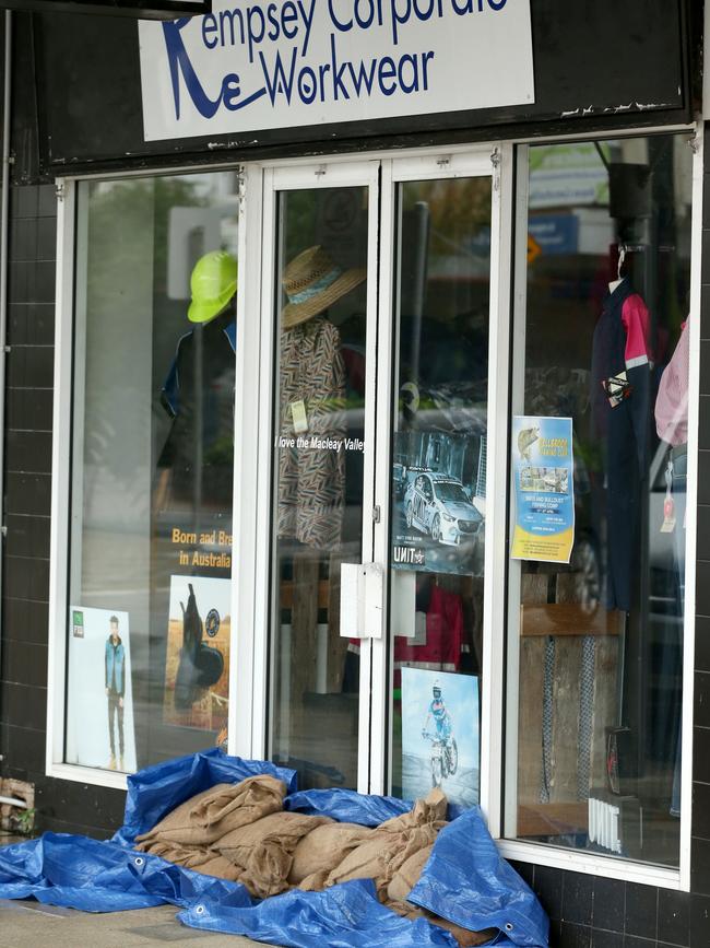 Shops sandbagged in the Kempsey CBD. Picture: Nathan Edwards