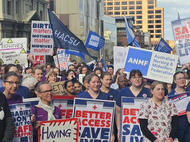 Nurses from the Royal Hobart Hospital have walked off the job over staffing levels. Protest action on Tuesday, September 3, 2024.