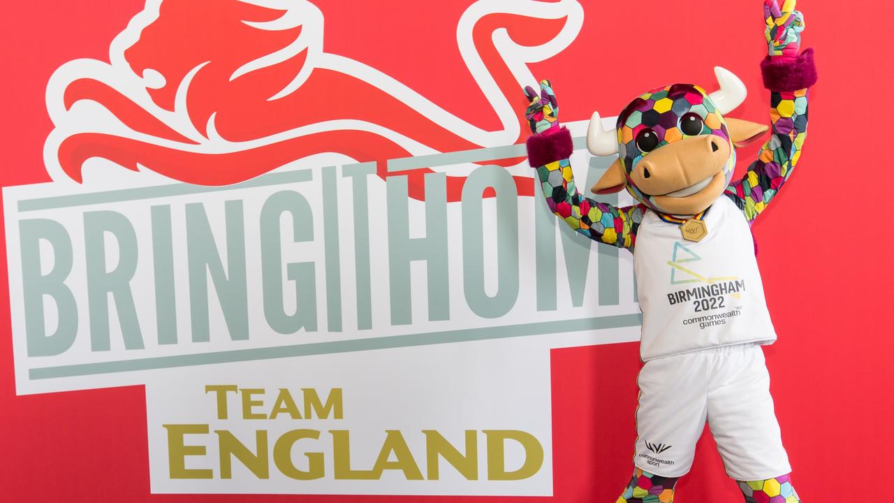 Perry the bull is the official mascot for Birmingham 2022. (Photo by Nick England/Getty Images for Birmingham 2022 Queen's Baton Relay)