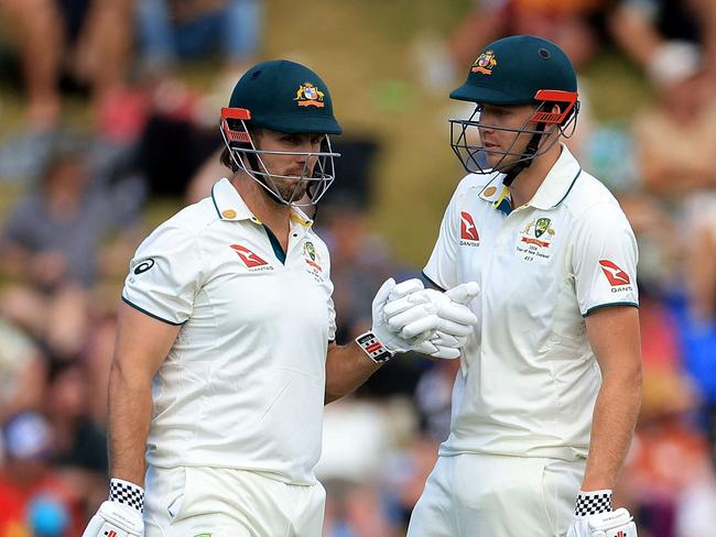 Mitchell Marsh (L) and teammate Cameron Green are the two all-rounders in Australia’s XI. Picture: AFP