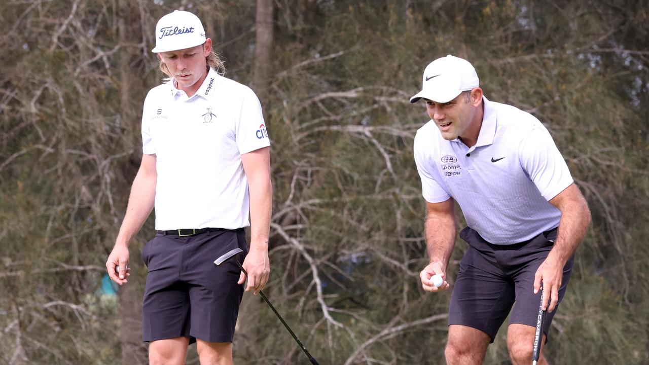 Cameron Smith the golfer with Cameron Smith the rugby league player. Picture: Steve Pohlner