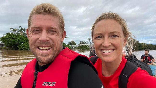 Pharmacist Skye Swift with 3x World Champion Surfer Mick Fanning. Picture: Skye Swift