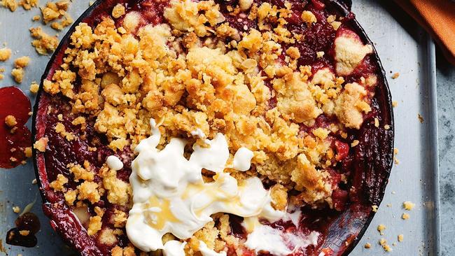 Matt Moran's rhubarb and strawberry crumble is a sweet treat.