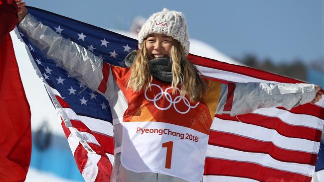 Gold medallist Chloe Kim during her victory ceremony. Picture: Getty