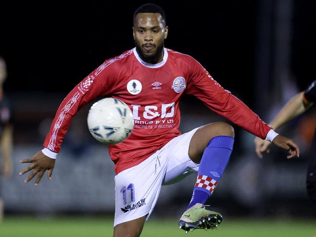 MELBOURNE, AUSTRALIA - SEPTEMBER 24: Gevaro Giomar Magno Nepomuceno of the Knights in action during the Australia Cup 2023 Semi Final match between Melbourne Knights and Brisbane Roar at Knights Stadium, on September 24, 2023 in Melbourne, Australia. (Photo by Jonathan DiMaggio/Getty Images)