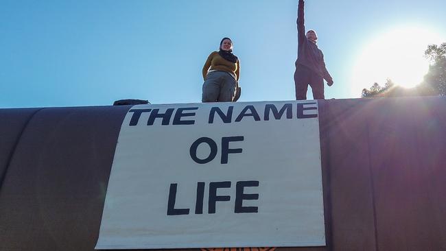 Two mum charged after they allegedly caused obstruction at Kooragang Island by protesting. Picture: Blockade Australia