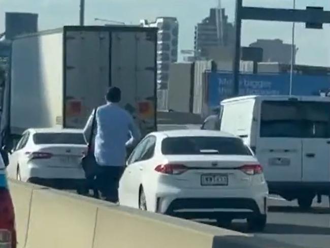 The man was filmed in peak hour traffic on Monday morning. Picture: 7 News