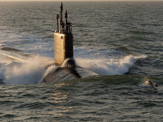 The Virginia-class attack submarine during sea trials. Picture: US Navy/Huntington Ingalls Industries