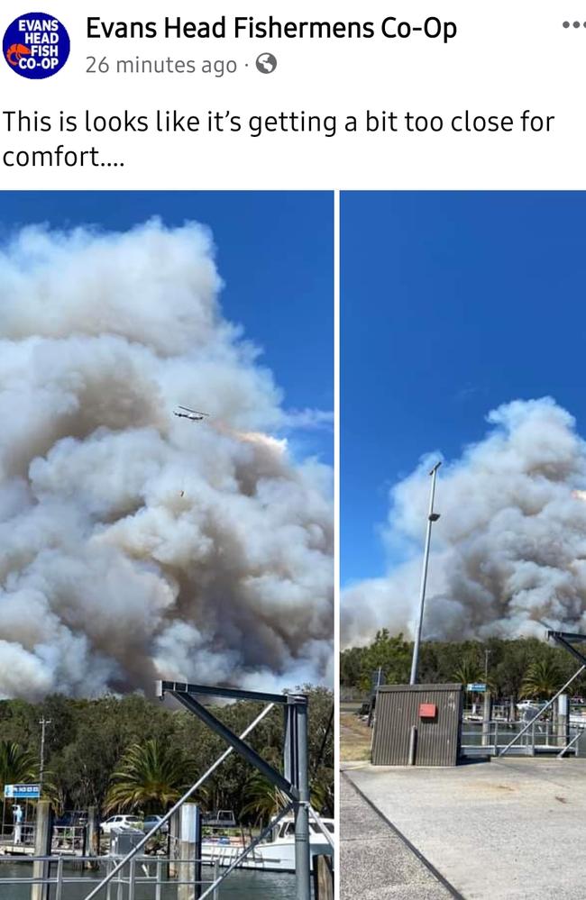 The fire near Evans Head. Picture: Evans Head Fishermens Co-op. Picture: Facebook