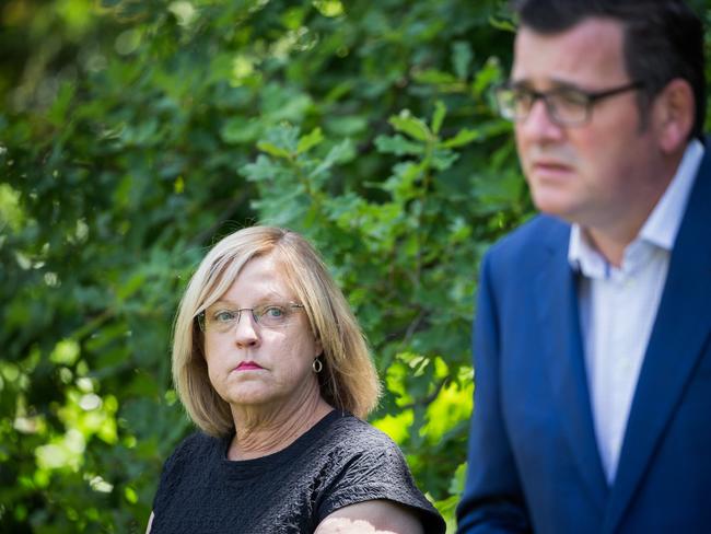 Police Minister Lisa Neville speaks to the media at Parliament House about the revamped hotel quarantine system. Picture: NCA NewsWire / Paul Jeffers