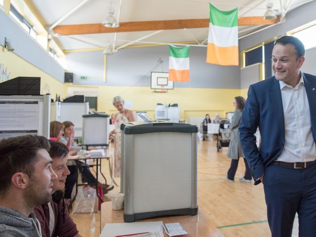 Ireland's Prime Minister Leo Varadakar reacts after casting his ballot paper and voting inside a polling station. Picture: AFP/BARRY CRONIN