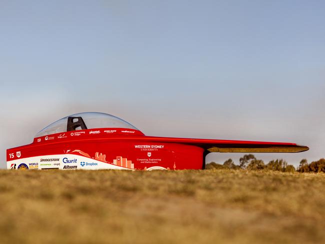 Solar Car team on a testing day at Penrith Regatta Centre before the big race.