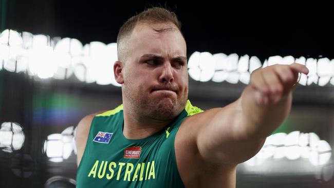 BUDAPEST, HUNGARY - AUGUST 21: Matthew Denny of Team Australia competes in the Men's Discus Throw Final during day three of the World Athletics Championships Budapest 2023 at National Athletics Centre on August 21, 2023 in Budapest, Hungary. (Photo by Patrick Smith/Getty Images)