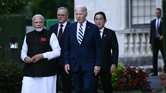 US President Joe Biden, alongside Indian Prime Minister Narendra Modi, Prime Minister Anthony Albanese and Japanese Prime Minister Fumio Kishida. Picture: AFP