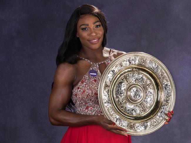 Serena Williams poses with the trophy at the Wimbledon Champions Dinner 2016.