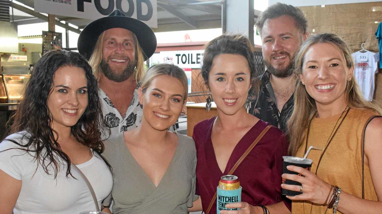 COUNTRY FANS: Kelly Adams, James French, Chloe Underhill, Kylah Watts, Ryley and Sari MewEwan drove eight hours north to attend Rockin Rocky. Picture: Jann Houley