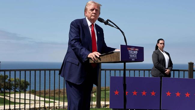 The press conference was held at one of Mr Trump’s golf courses. Picture: Mario Tama/Getty Images via AFP