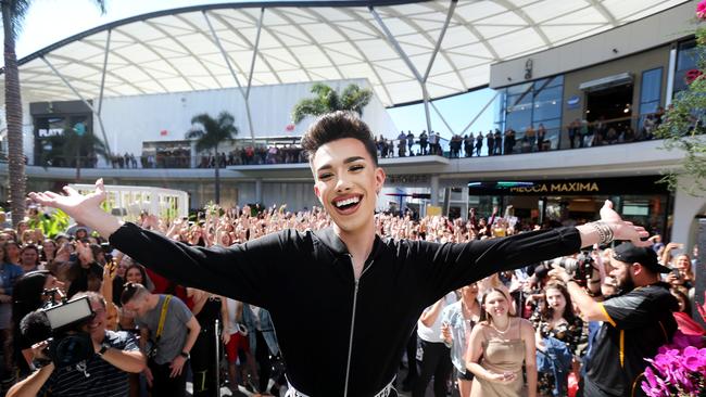 Thousands of fans surrounding James Charles when he did a meet and greet at Pacific Fair last year. Photo: Mike Batterham