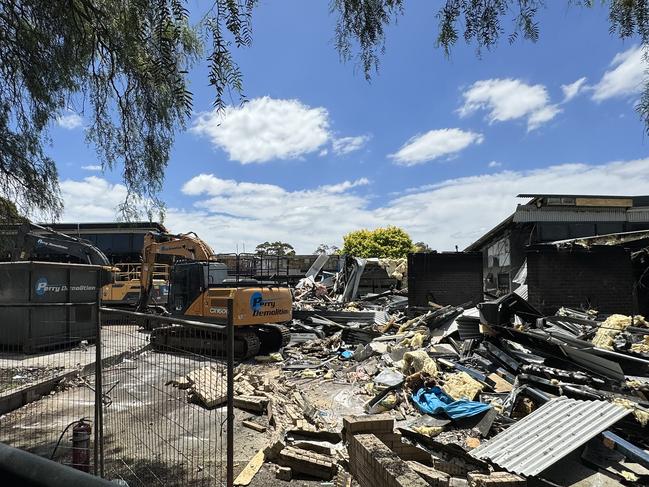 Demolition has started of the fire damaged buildings at Northern Bay College Hendy St campus. Picture: Alison Wynd