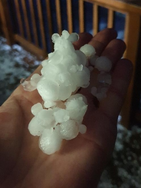 Large hail stones fell at the Mt Lofty home of Steve on Tuesday. Picture: Jet Flight Simulator