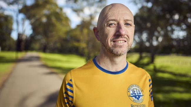 Paul Bovington on the parkrun track in Salisbury Heights, where he suffered a stroke in 2018 and now trains for a marathon, Wednesday, July 31, 2024. Picture: Matt Loxton