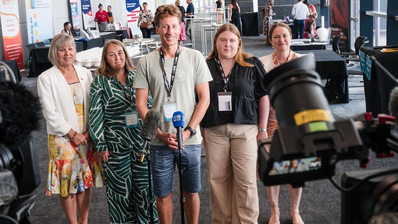 Northern Territory Education and Training Minister Jo Hersey (far left) poses with new teachers undergoing orientation ahead of term one, 2025.