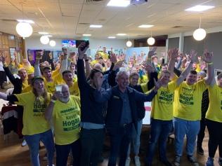 Celebrating at the Lismore Heights Bowling Club, Kevin Hogan retains the "safe seat" of Page for the Nationals in the 2022 Federal election. Picture Cath Piltz