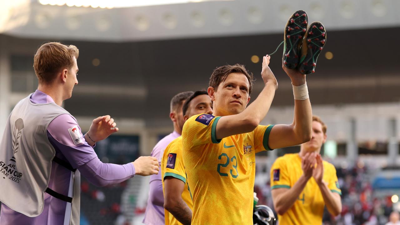 Craig Goodwin applauds the fans at full-time. Picture: Getty Images