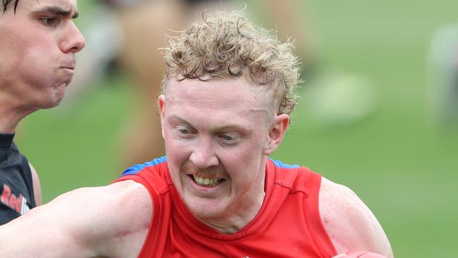 Clayton Oliver playing for Melbourne in the VFL game between Carlton and Melbourne in Parkville. Wednesday, February 28. 2024. Picture: David Crosling