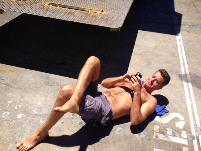 A picture posted on Facebook of Pete Evans lying in the sun. He has made comments about sunscreen being ‘poison’.