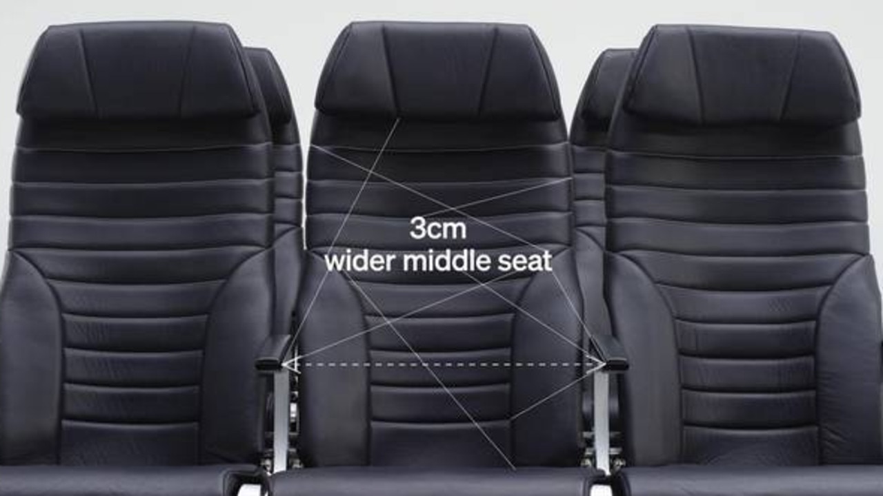 Air New Zealand's A321neo fleet compensates the middle seat with 3cm of added width. Picture: Supplied