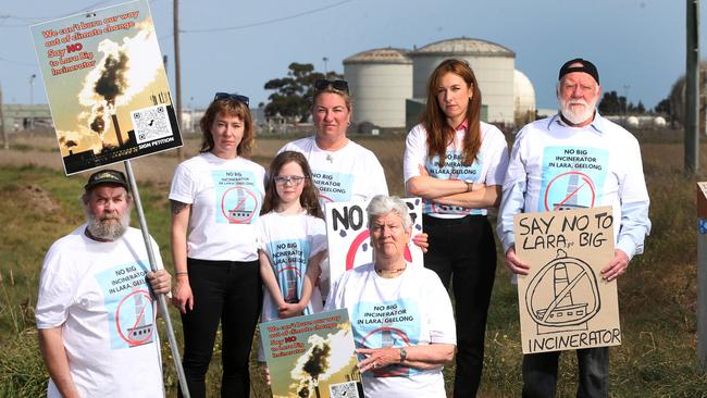 Protesters Les Dew, Angela Carr, Mabel Hart, Melanie Szocs, Sarah Mansfield MP, Charles Street and front Annie Duncan on the land proposed for the incinerator. Picture: Alan Barber