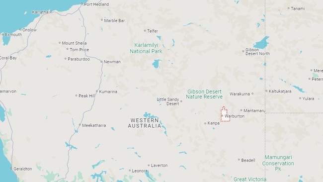 The couple have been spotted south of Warburton in far eastern WA. Picture: Google Maps