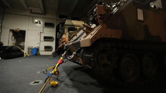 Inside the HMAS Adelaide ahead of Exercise Keris Woomera, the first bilateral amphibious activity exercise between the Australian Defence Force and Indonesian National Armed Forces. Picture: Zizi Averill