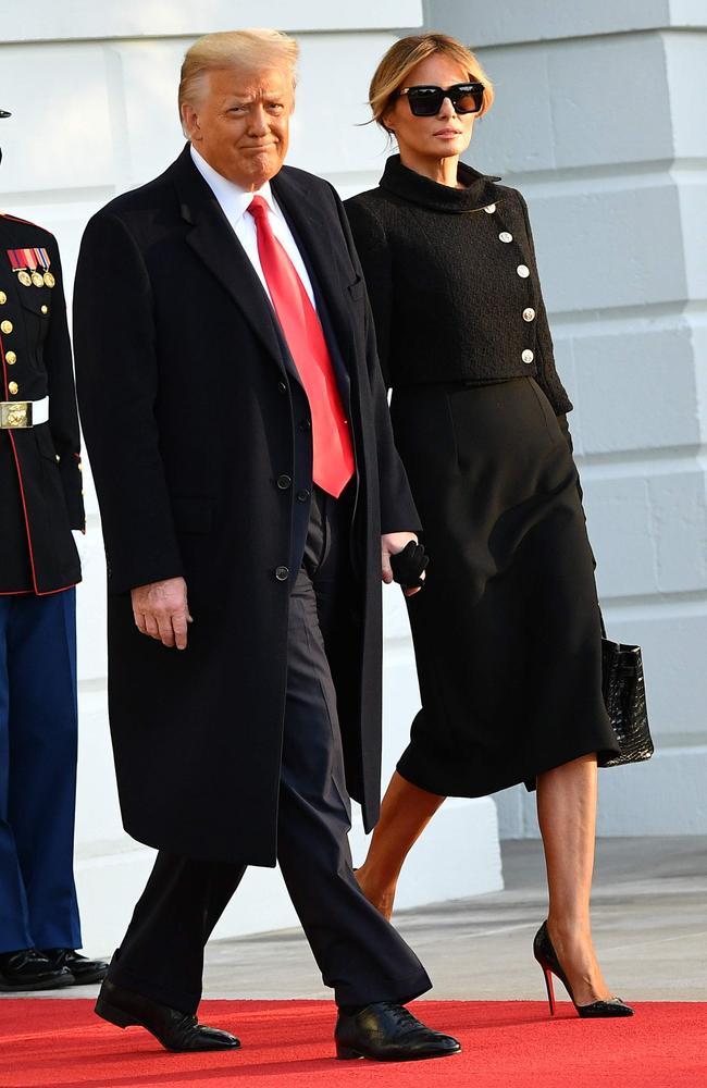 Outgoing US President Donald Trump and First Lady Melania left the White House earlier in the day for the final time. Picture: Mandel Ngan/AFP