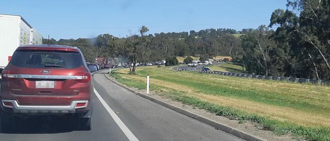 Traffic delays on the South-Eastern Freeway after a truck became stranded in the left-hand lane near the Bridgewater exit.