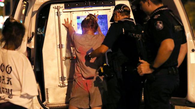 A 13yo girl was placed under arrest in regards to an alleged bottleshop robbery. Overnight ride along with the Rapid Action Patrol Unit in Townsville. Picture: Alix Sweeney