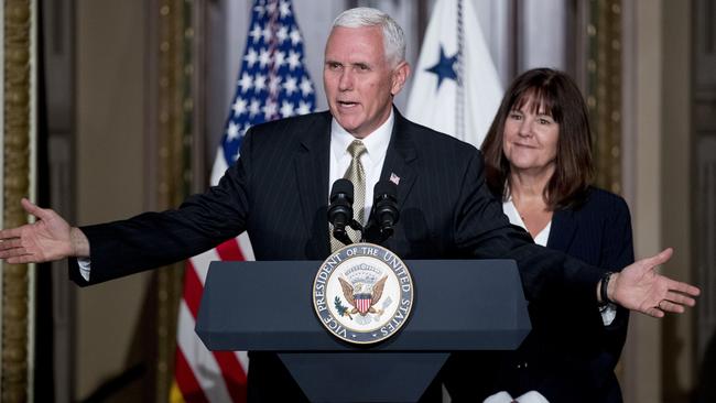 US Vice-President Mike Pence, accompanied by his wife Karen. Picture: AP