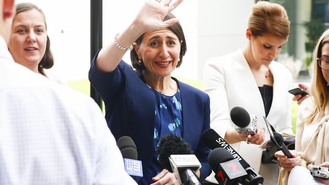 Premier Gladys Berejiklian visits Liverpool Hospital during the Liberal Party campaign trail ahead of the state election. Picture: Dylan Robinson