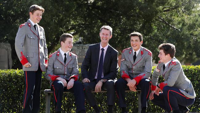 Deputy Headmaster of The Kings School Stephen Edwards with students Tom Watts, 13, Angus Williams, 15, Robert Napoli, 15 and Callum Taylor, 17. Picture: Richard Dobson