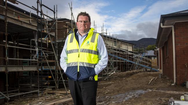 Centacare Evolve Housing CEO Ben Wilson at one of their construction sites in Glenorchy. Picture: LUKE BOWDEN