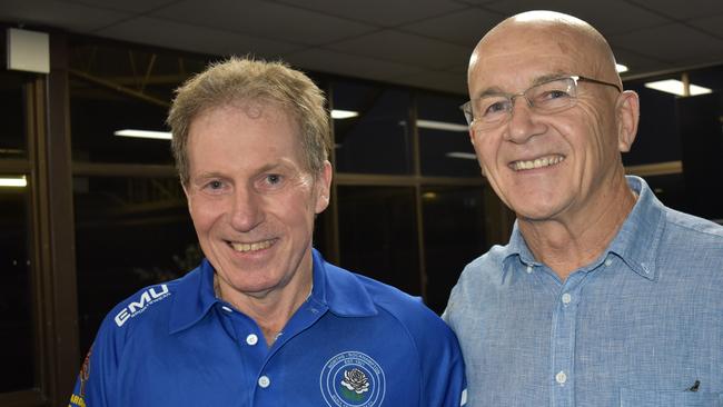 Wayne Sear and Murray Hurst catch up at the Norths’ centenary celebrations in Rockhampton at the weekend.