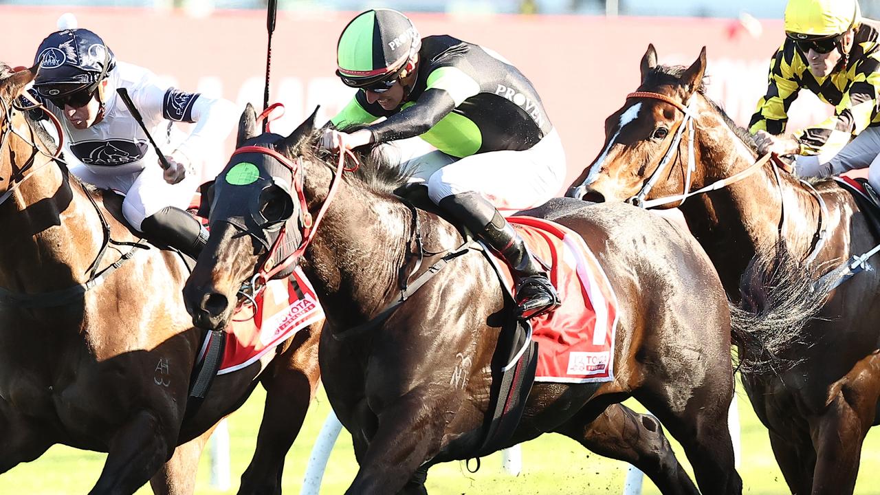 Private Eye (green and black cap) wins The Shorts last year at Randwick. Picture: Jeremy Ng / Getty Images