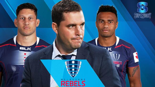 Adam Coleman, coach Dave Wessels and Will Genia of the Rebels.