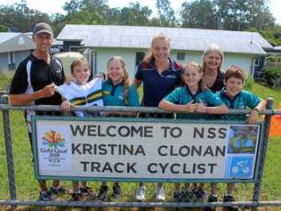 GAMES EXCITE: Noosville State School welcomes champion cyclist Kristina  Clonan ahead of the Commonwealth Games baton relay in Noosa. Picture: Ian Williams