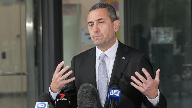 Minister for Infrastructure and Transport Tom Koutsantonis talking about safety on the South East Freeway. Picture: NCA NewsWire / Brenton Edwards