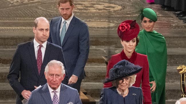 Prince William, Duke of Cambridge, Catherine, Duchess of Cambridge, Prince Harry, Duke of Sussex, Meghan, Duchess of Sussex, Prince Charles, Prince of Wales and Camilla, Duchess of Cornwall attend the Commonwealth Day Service 2020 in London. Picture: Getty