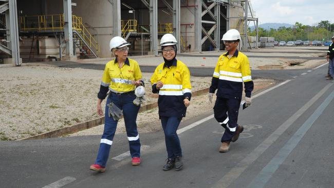 Lynas CEO Amanda Lacaze, left, at the rare earths plant in Malaysia.