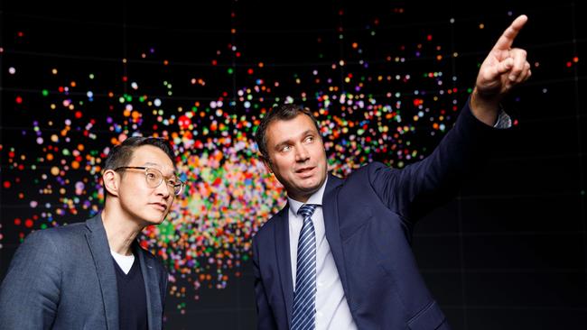 Zurich Australia’s John Kim, left, with Herve Harvard, executive director of engineering and IT solutions for UTS Rapido. Picture: Max Mason-Hubers